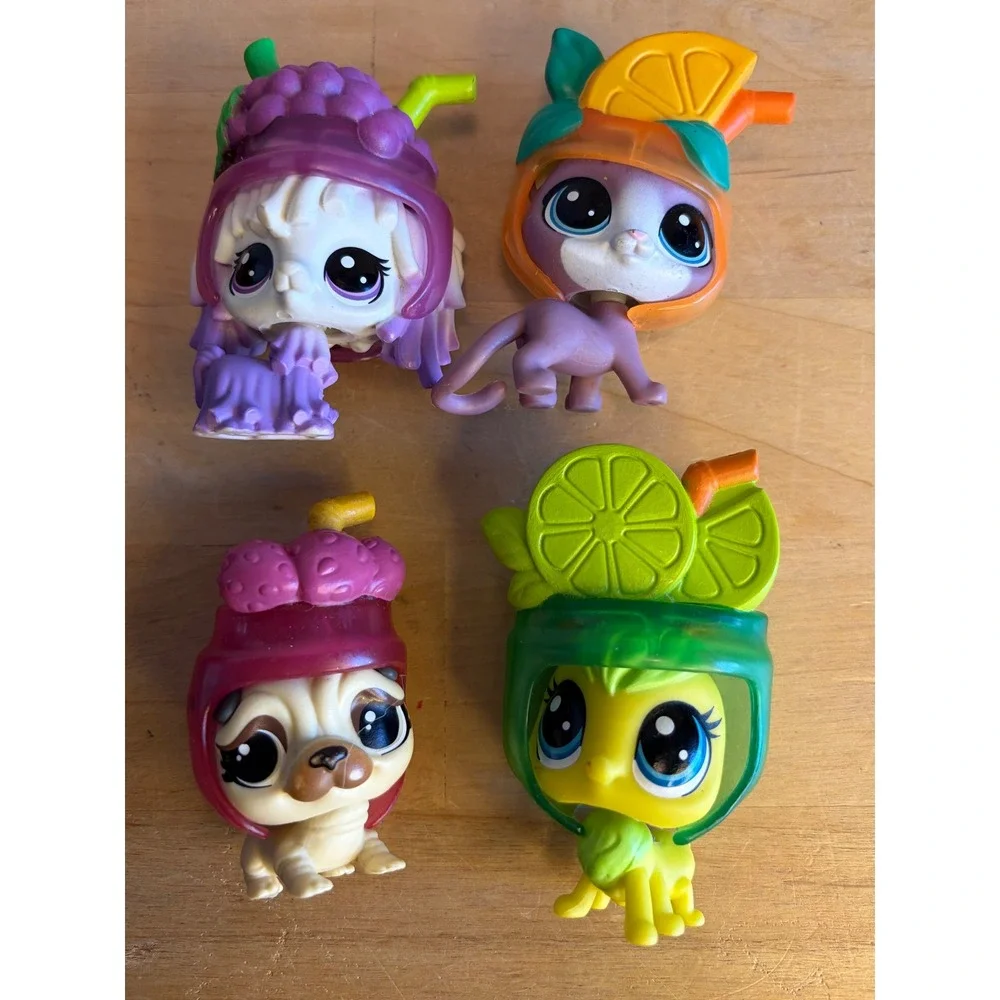 Vintage LPS Hungry Pets Fruit Smoothie Costume Lot - 4 Bobblehead Figures